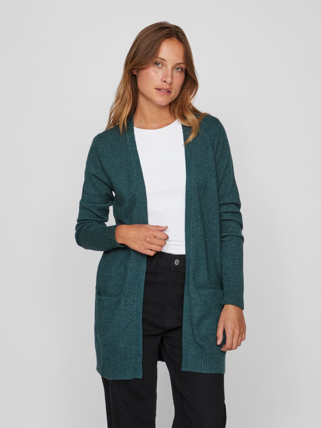 Vila VIRIL OPEN L/S KNIT CARDIGAN - NOOS Ponderosa Pine/DARK MELANGE 14044041
