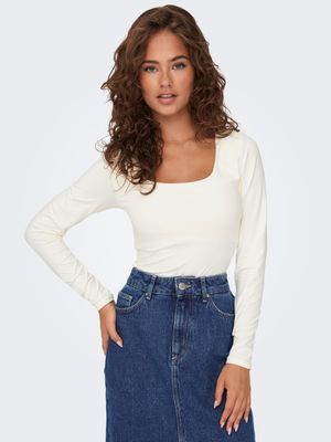 Only ONLEA L/S 2-WAY DEEP NECK TOP JRS N: Cloud Dancer 15302647