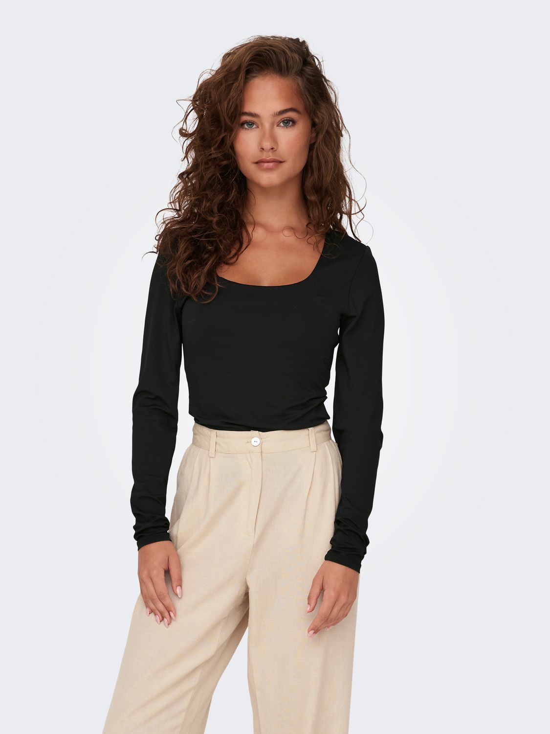Only ONLEA L/S 2-WAY DEEP NECK TOP JRS N: Black 15302647