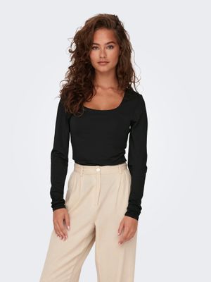 Only ONLEA L/S 2-WAY DEEP NECK TOP JRS N: Black 15302647