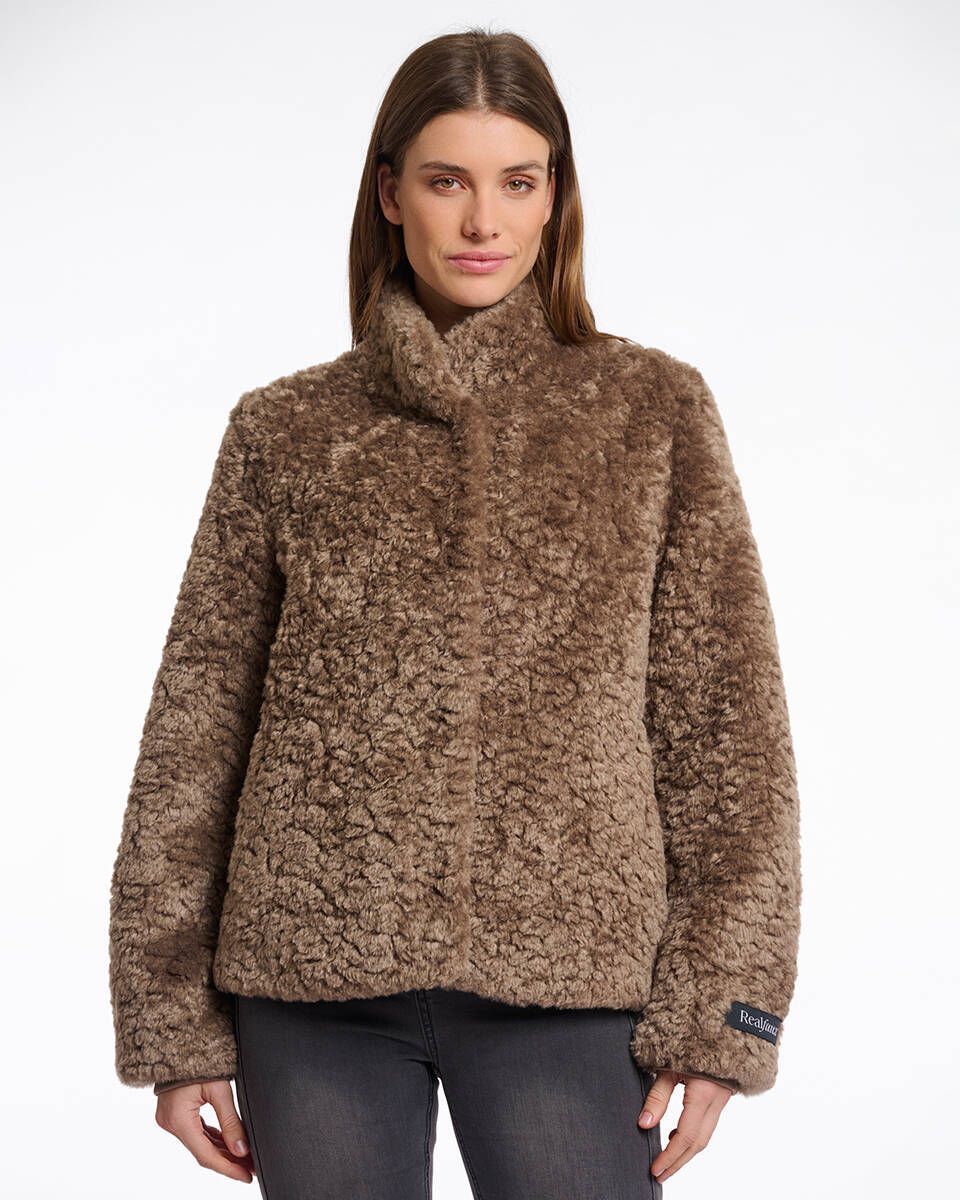 Rino &amp; Pelle Faux fur jacket with high neck toffee Kion.7002511
