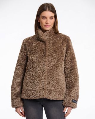 Rino &amp; Pelle Faux fur jacket with high neck toffee Kion.7002511