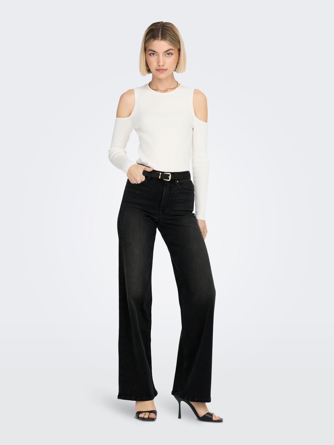 Only ONLMADISON BLUSH HW WIDE DNM CRO099: Washed Black 15299796