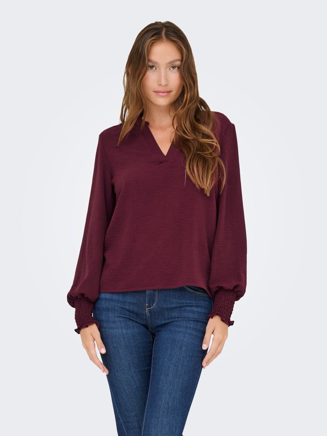 Only ONLMETTE V-NECK LS SMOCK TOP NOOS W: Tawny Port 15284309