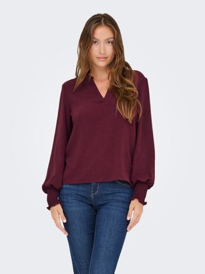 Only ONLMETTE V-NECK LS SMOCK TOP NOOS W: Tawny Port 15284309