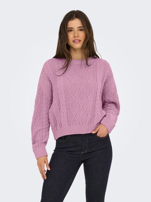 Only ONLELLY LIFE LS CABLE O-NECK CC KNT Mauve Mist 15351234