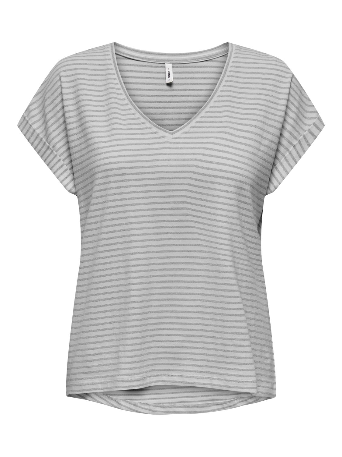 Only ONLFLAME S/S SHINE V-NECK TOP CS JR: Light Grey Melange/Silver glit 1535996