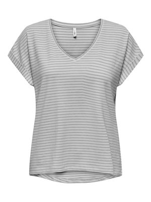 Only ONLFLAME S/S SHINE V-NECK TOP CS JR: Light Grey Melange/Silver glit 1535996