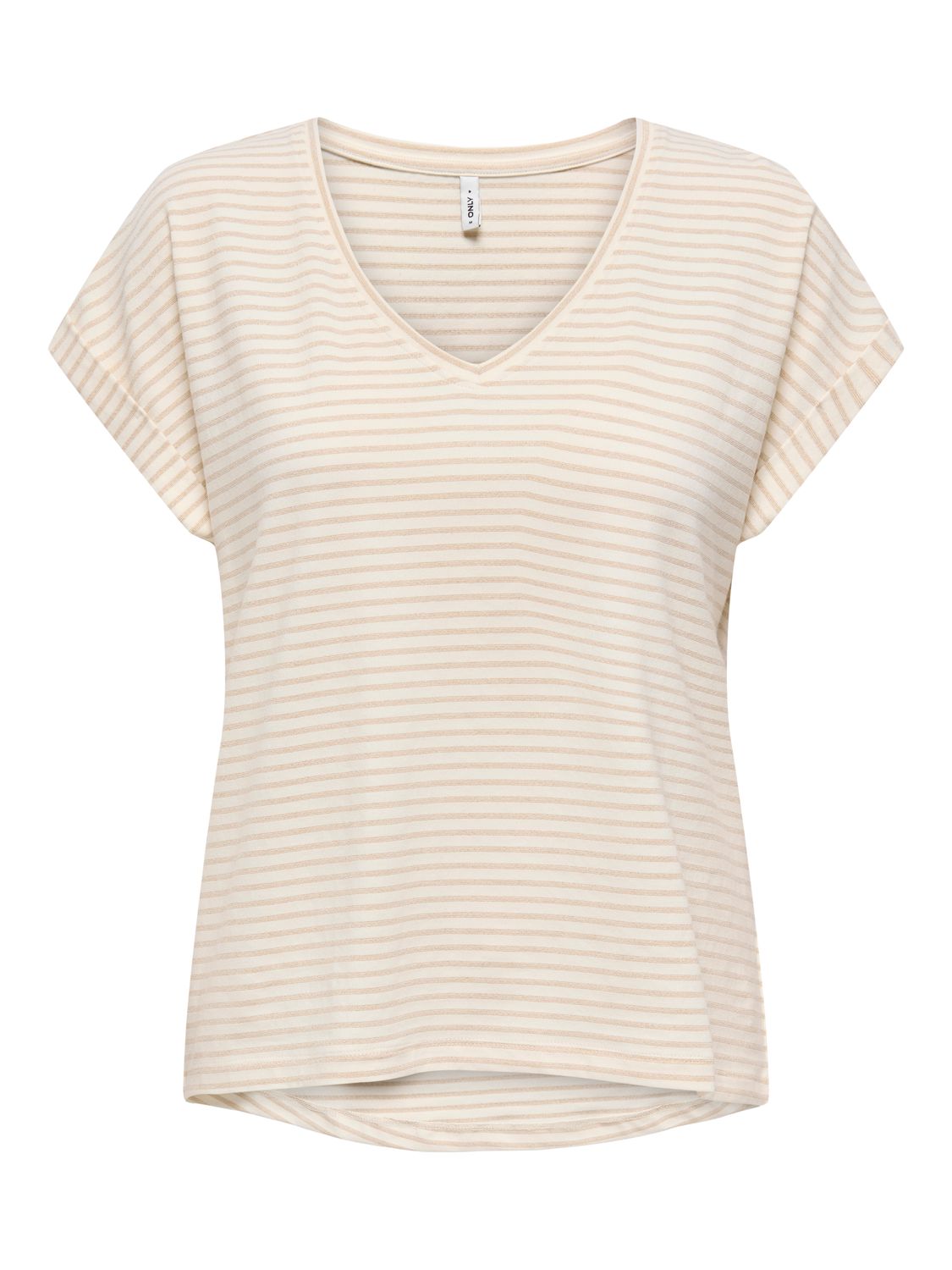 Only ONLFLAME S/S SHINE V-NECK TOP CS JR: Birch/Gold glitter 15359964