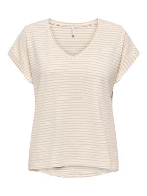 Only ONLFLAME S/S SHINE V-NECK TOP CS JR: Birch/Gold glitter 15359964