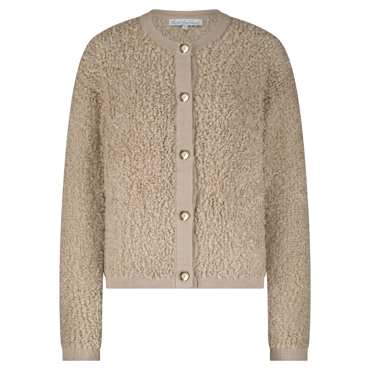 Red Button Jacket Knit Boucle Latte SRB4702