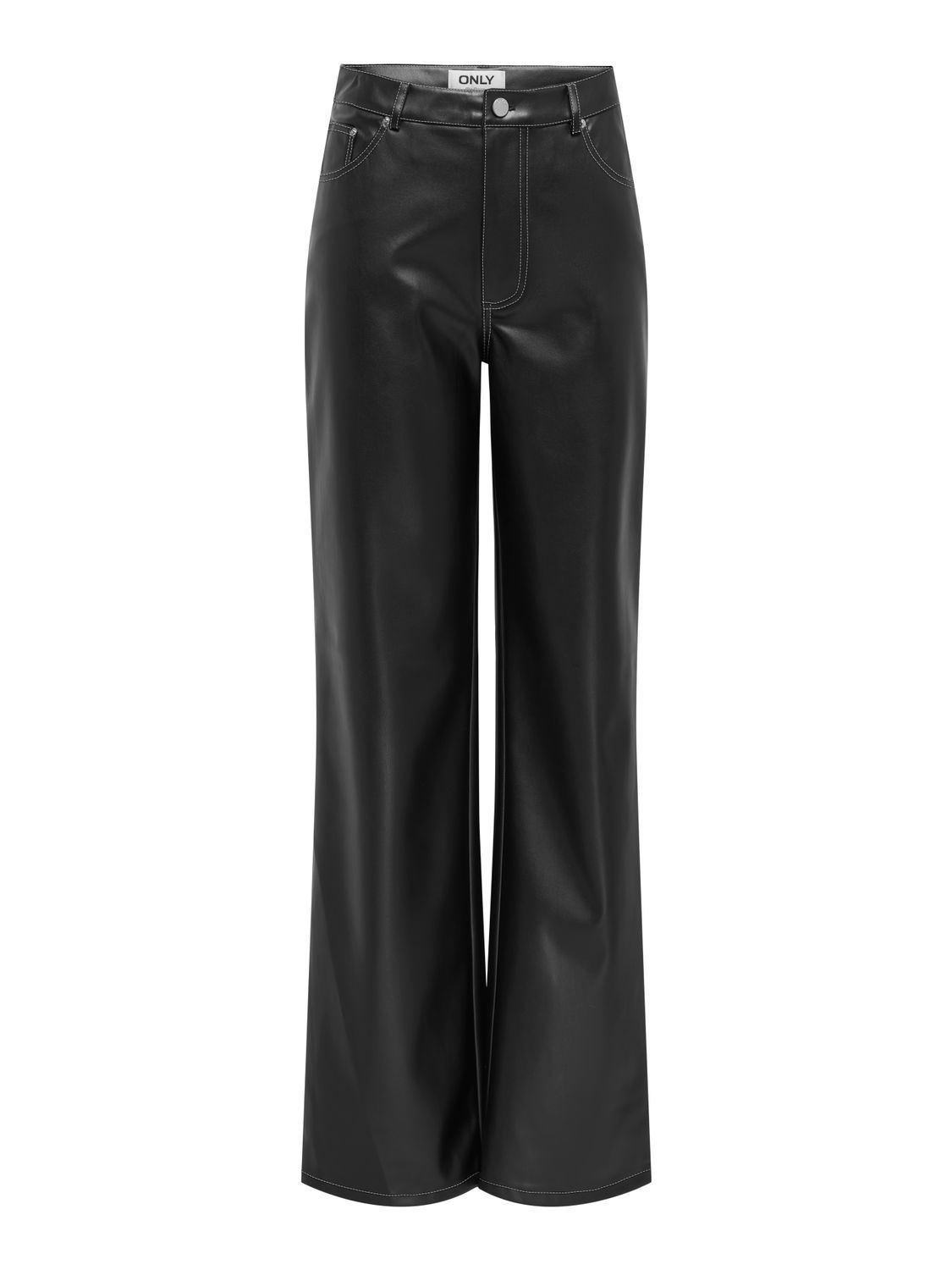 Only ONLJUICY-LANA HW WIDE FAUX LE PANT : Black/WHITE STITCHING 15352598