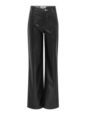 Only ONLJUICY-LANA HW WIDE FAUX LE PANT : Black/WHITE STITCHING 15352598