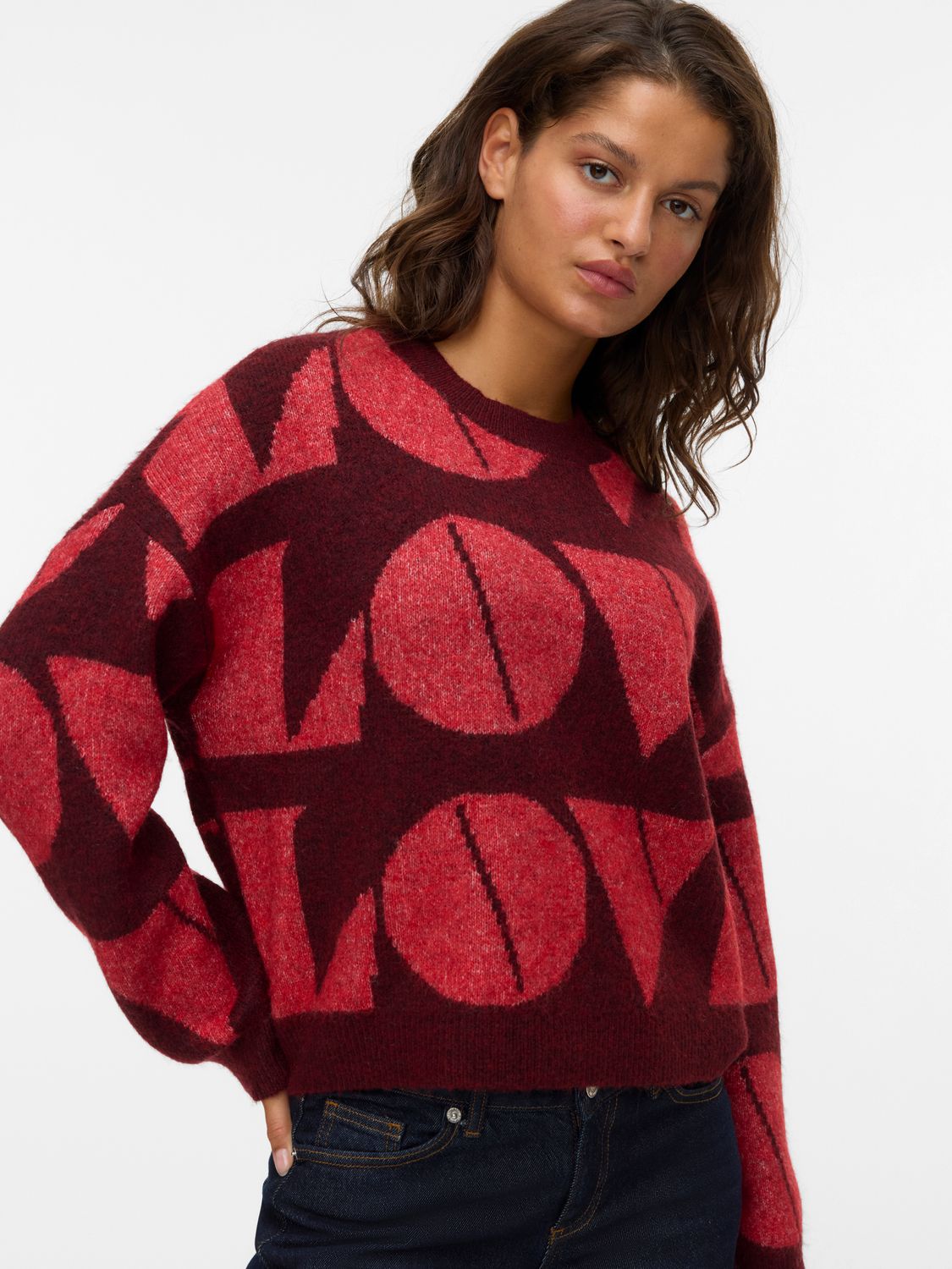 Vero Moda VMLOVE LS O-NECK PULLOVER BOO Syrah/W. RIBBON RED BIG LOVE 10331432