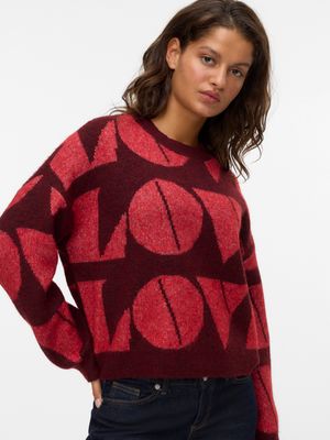Vero Moda VMLOVE LS O-NECK PULLOVER BOO Syrah/W. RIBBON RED BIG LOVE 10331432