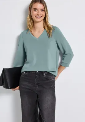 Street One v-neck silk look shirt w.gathe arona blue A323879