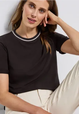 Street One LTD QR shirt w.rib collar deep roast brown A323849