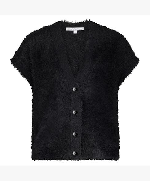 Red Button Sleeveless Fuzzy black SRB4672