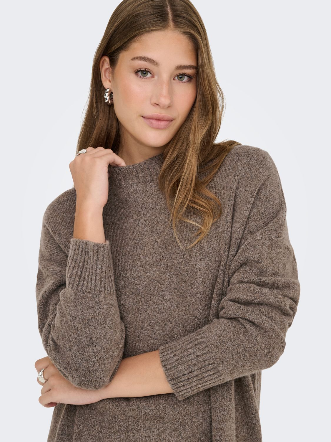 Only ONLHAZEL LS HIGHNECK OVERS PULL KNT: Brown Lentil/Melange 15352853