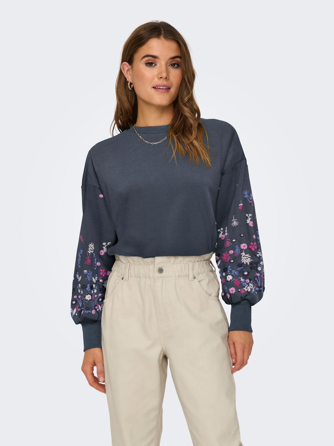 Only ONLBROOKE L/S O-NECK FLOWER SWT NOO: Ombre Blue/SLEEVE FLOWER PRINT 1521636