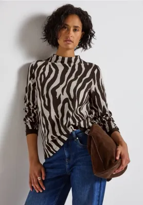 Street One LTD QR dessin shirt turtle nec deep roast brown A324010