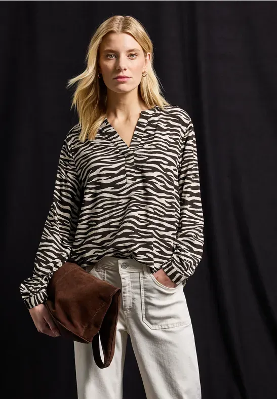 Street One LTD QR Splitneck tunic blouse deep roast brown A346047