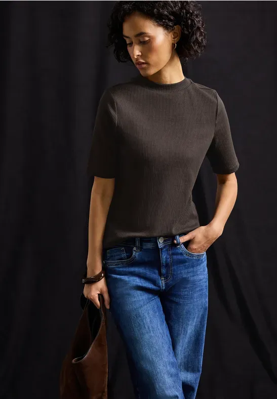 Street One LTD QR rib turtle neck shirt deep roast brown A323991