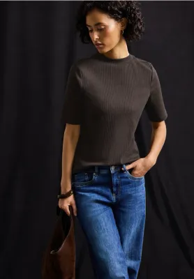 Street One LTD QR rib turtle neck shirt deep roast brown A323991