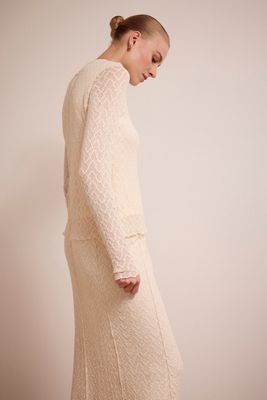 Tramontana Long-Sleeve Stretch Lace Top Stone O01-17-401