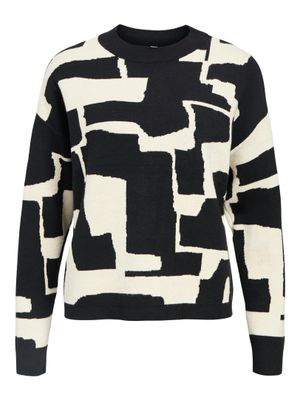 Object OBJRAY LO L/S KNIT PULLOVER AOP NOO: Black/Sandshell grap 23044642