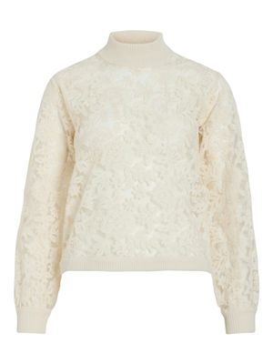Vila VILOREN HIGHNECK L/S LACE KNIT TOP Birch/LACE DTM 14110080