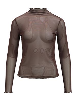 Object OBJNELA LS O-NECK MESH TOP REP Seal Brown 23046001