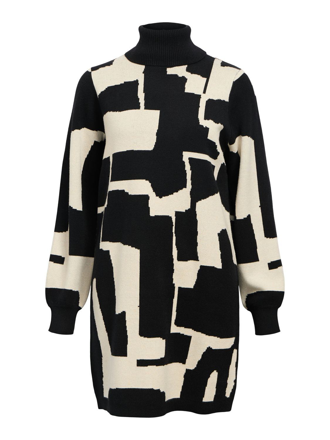 Object OBJRAY L/S KNIT ROLLNECK DRESS AOP : Black/Sandshell grap 23041252