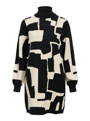 Object OBJRAY L/S KNIT ROLLNECK DRESS AOP : Black/Sandshell grap 23041252