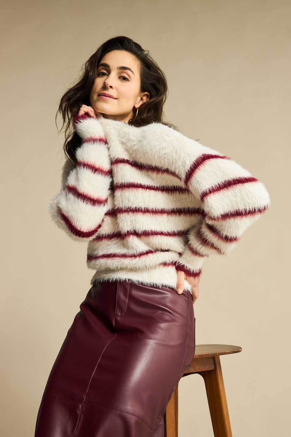 Red Button De Fuzzy Sweater & Stripe is een fl Cream/Ruby SRB4616