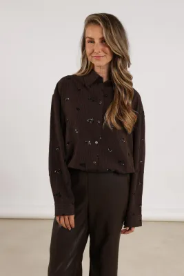 Nukus Iris Blouse Embroidery Dark Chocolate NKF02070