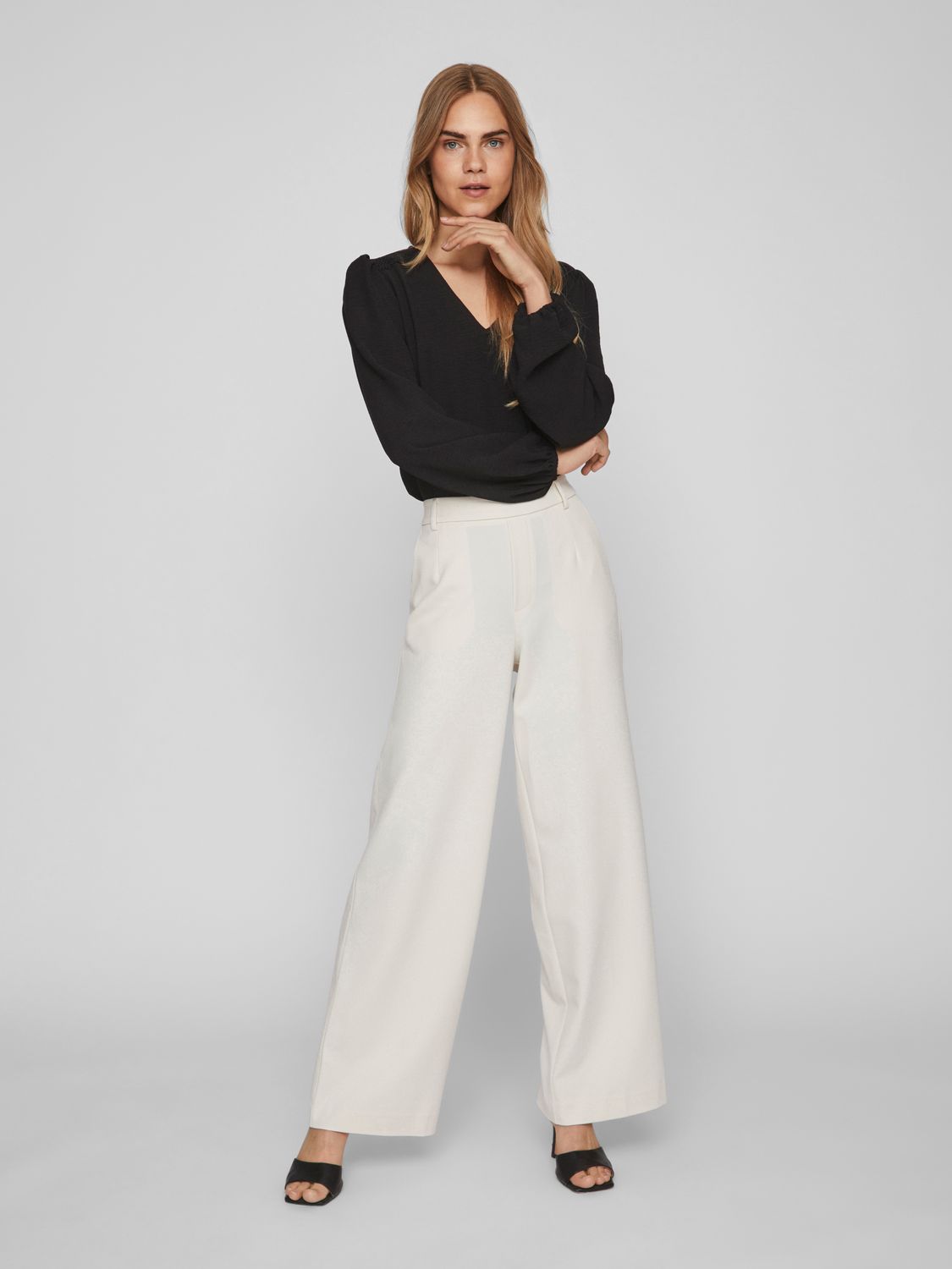 Vila VIVARONE HW WIDE PANT - NOOS Sandshell 14087407