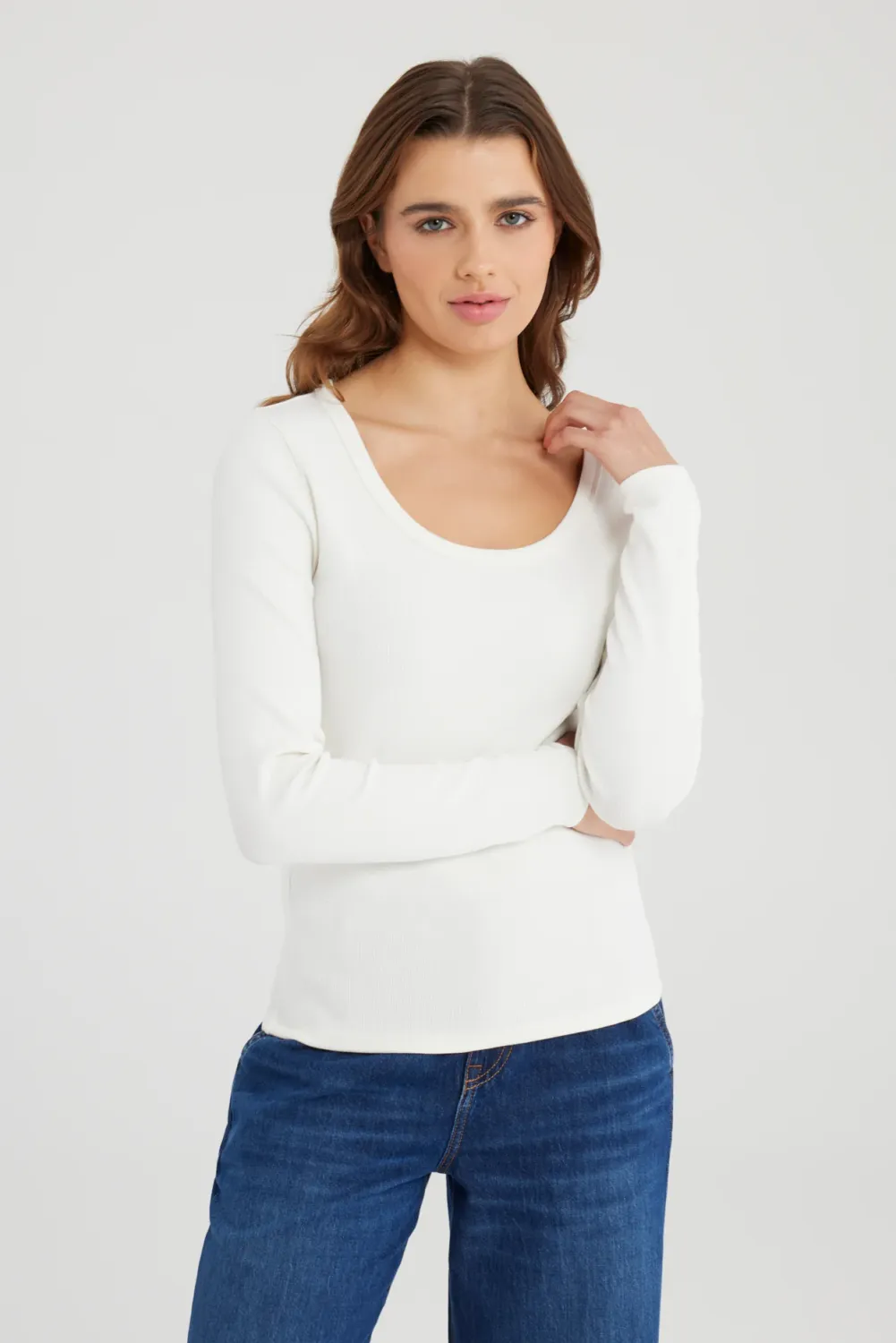Cup Of Joe Denim long sleeve fitted t-shirt White Dora