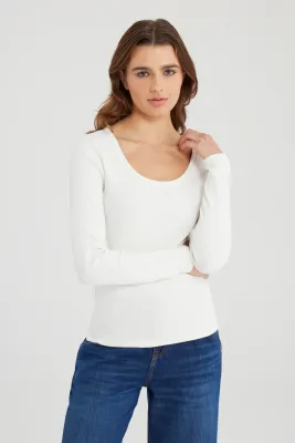 Cup Of Joe Denim long sleeve fitted t-shirt White Dora