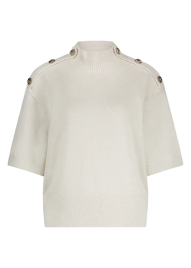 Tramontana Short-Sleeve Jumper Button Detail Stone Melange Y04-18-603