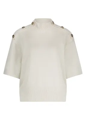 Tramontana Short-Sleeve Jumper Button Detail Stone Melange Y04-18-603