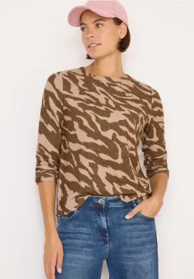 Cecil Cosy Melange AOP T-Shirt mocha caramel melang B324049