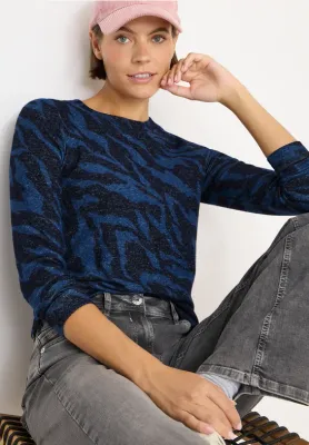 Cecil Cosy Melange AOP T-Shirt urban dark blue mela B324049