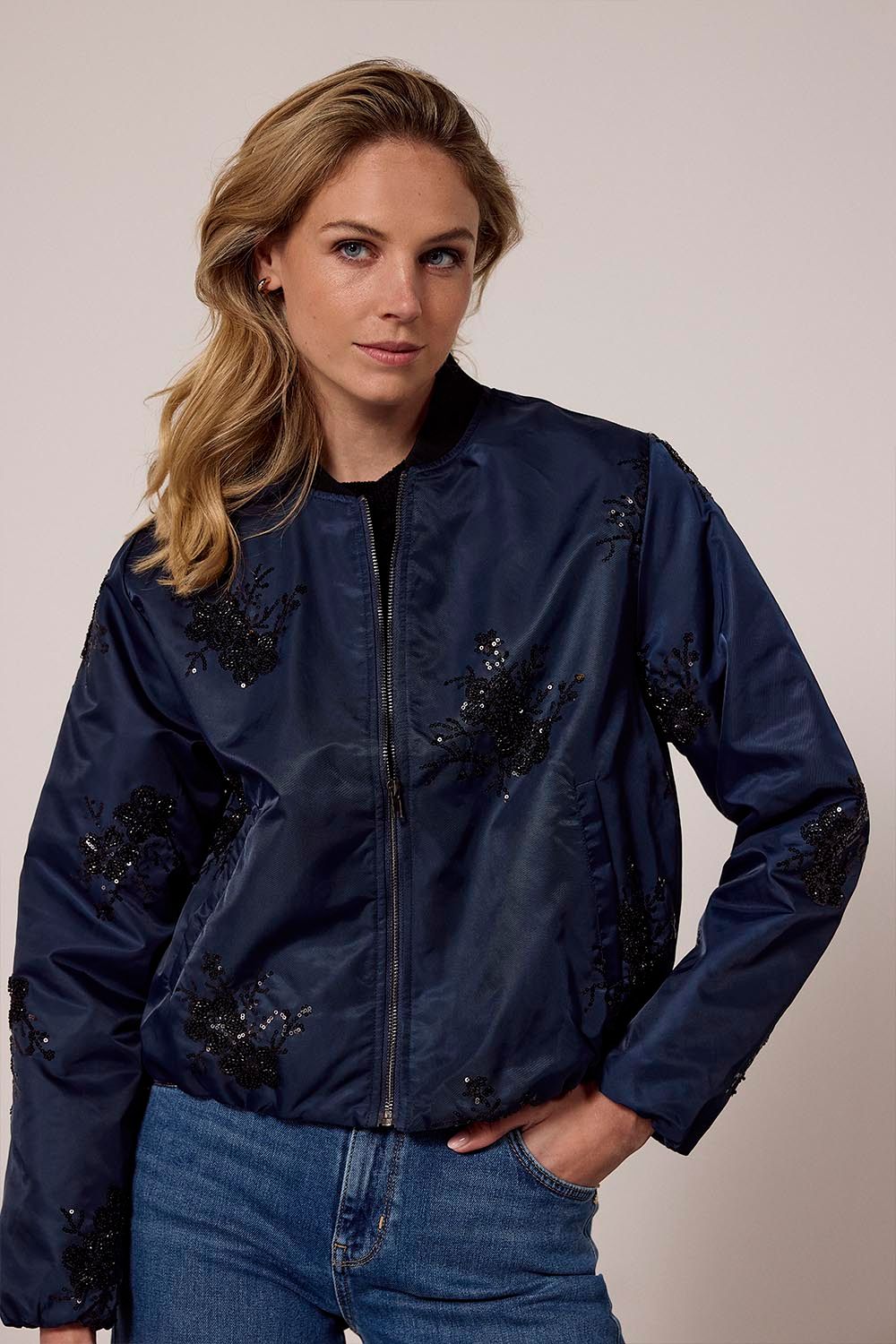 Tramontana Beaded Bomber Jacket Midnight C23-18-801