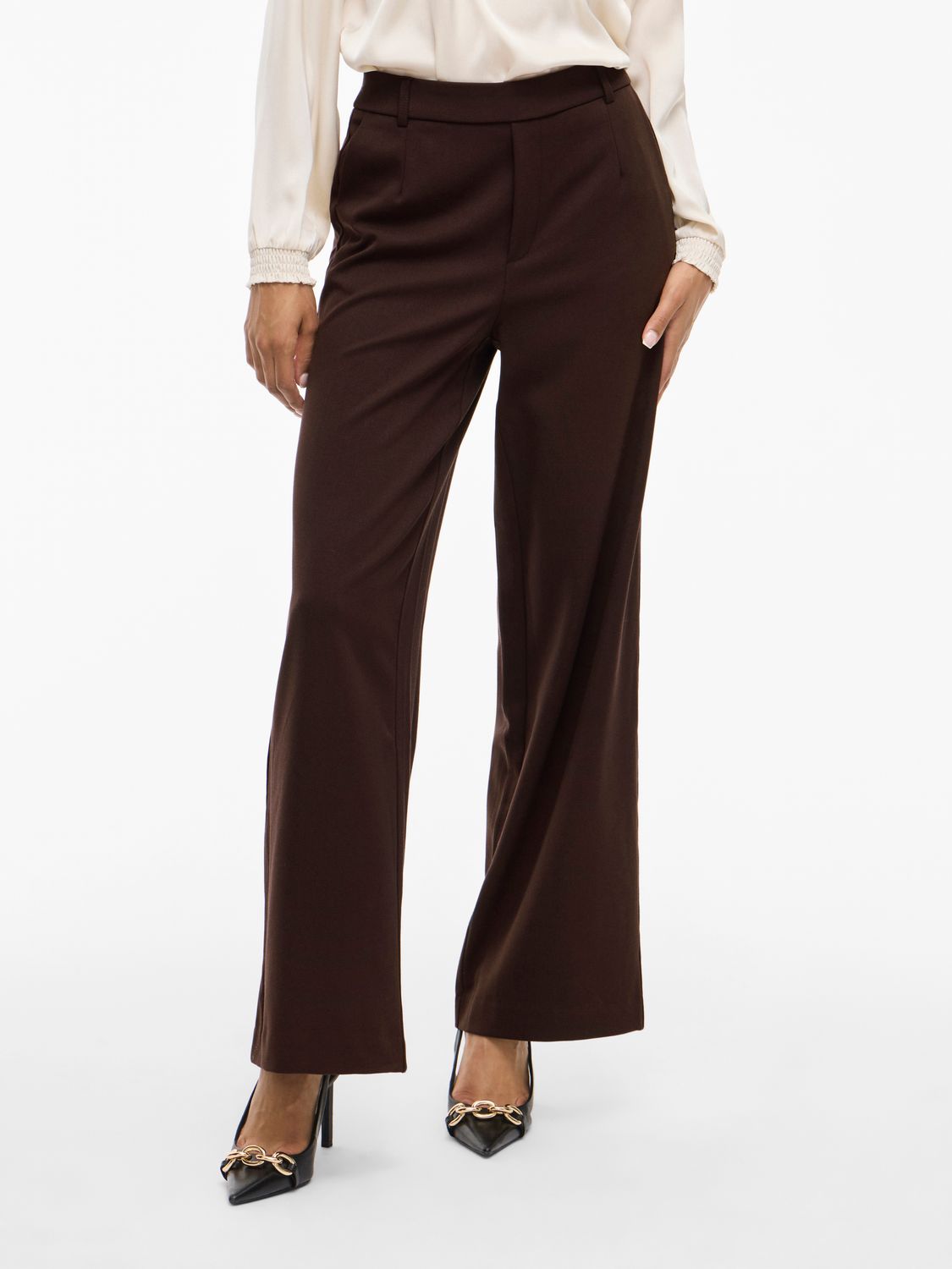 Vila VIVARONE HW WIDE PANT - NOOS Coffee Bean 14087407