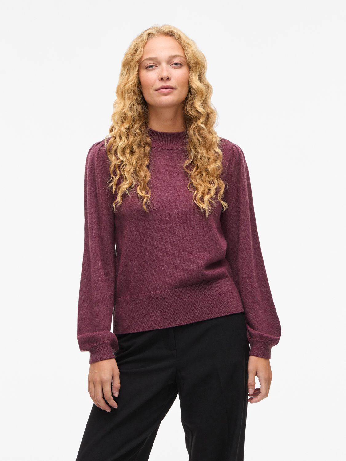 Vila VIRIL TURTLE-NK BALLOON L/S TOP - N: Fig/DARK MELANGE 14084179