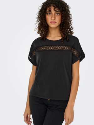Only ONLFREE LIFE S/S LACE PANEL TOP JRS Black 15356193