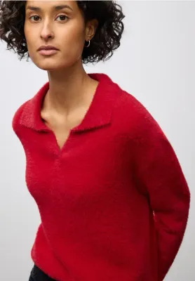 Street One fluffy yarn polo sweater racing red A303478