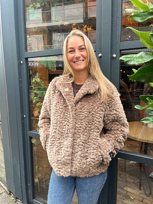 Rino &amp; Pelle Faux fur jacket with high neck toffee Kion.7002511