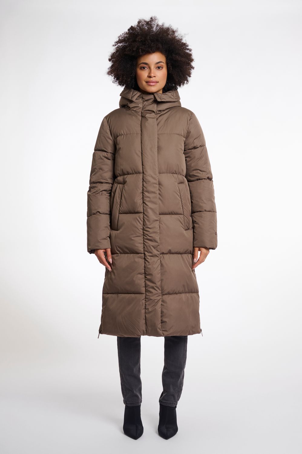 Rino & Pelle Long hooded padded coat dark toffee Tessa.7002512